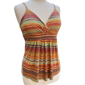 Babydoll Y2K Tank Top Rainbow Stripe Beach Festival Coachella Reto Back Tie Sz M